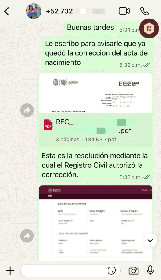 Corrección de nombre | Reconocimiento de confianza.